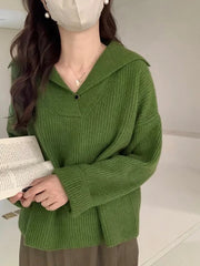 Lapel Raccoon Velvet Design Sense Sunken Stripe Sweater Women Autumn and Winter 2023 Popular New Lazy Gentle Knitted Top Thick voguable