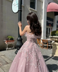 Voguable   Pale Pink Ball Gown Prom Dress Lace Embroidery Off Shoulder Ostrich Hair voguable