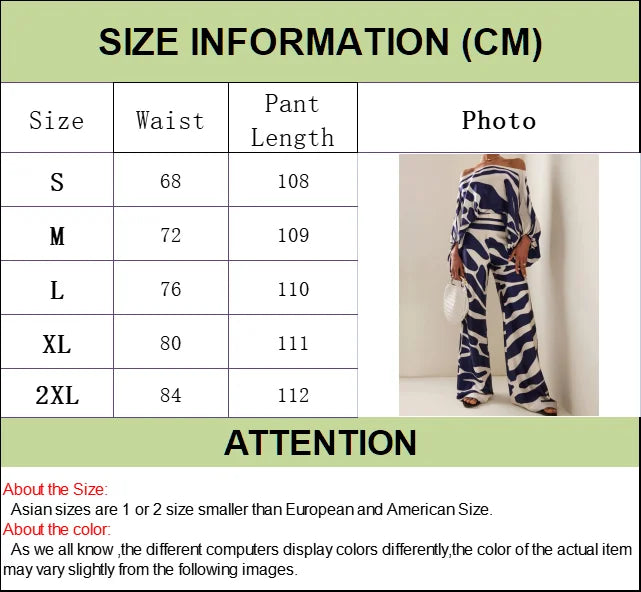 Women Print Satin Outfit Lantern Sleeve Off Shoulder Long Sleeve Blouse Office Lady 2 Piece Sets New Casual Wide Leg Pants Suits voguable