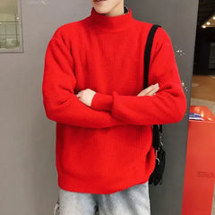 Autumn Winter New Fashion Long Sleeve Half High Collar Solid Pullovers Men's Clothing All-match Knitting Korean Simplicity Top voguable