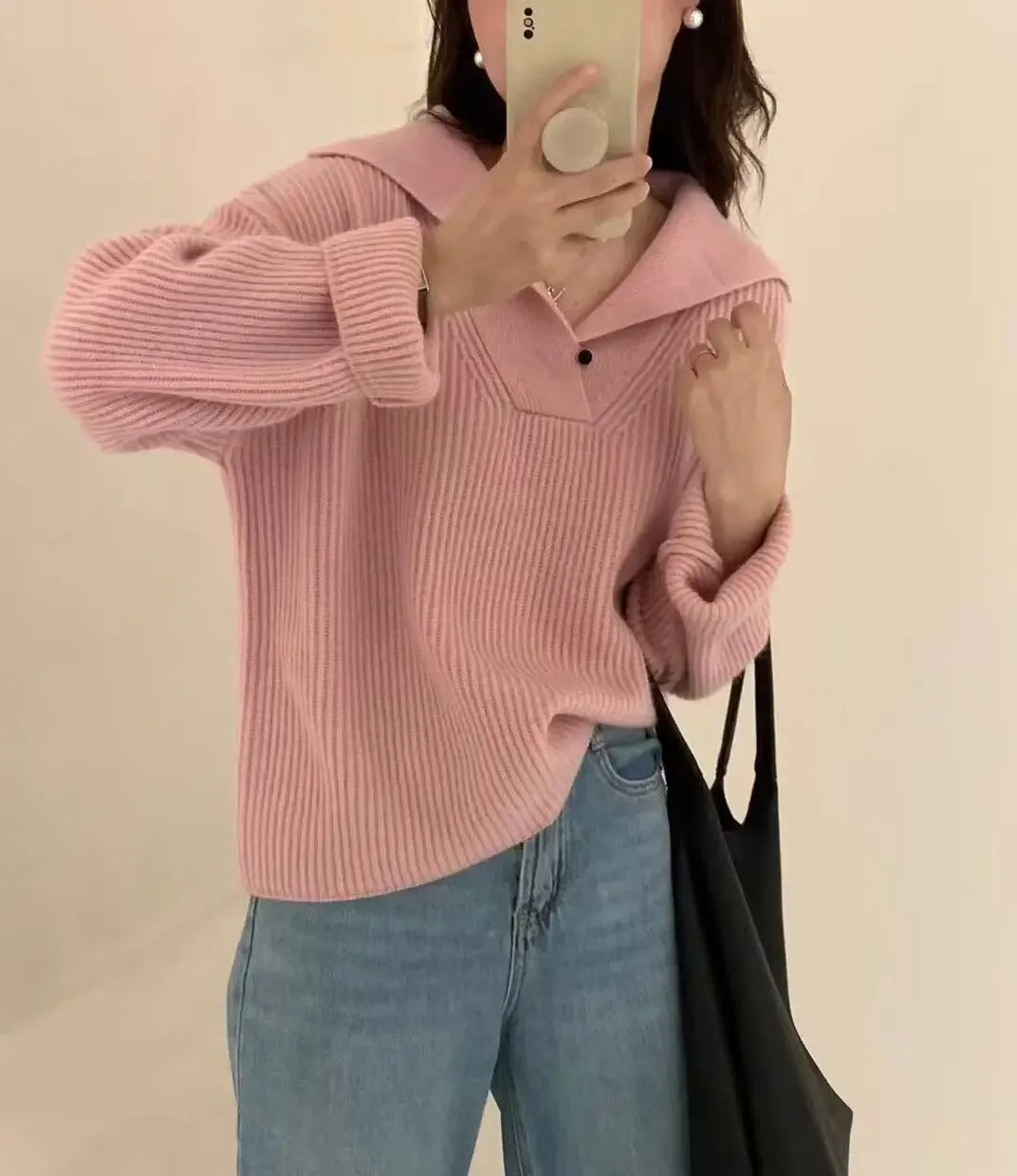 Lapel Raccoon Velvet Design Sense Sunken Stripe Sweater Women Autumn and Winter 2023 Popular New Lazy Gentle Knitted Top Thick voguable