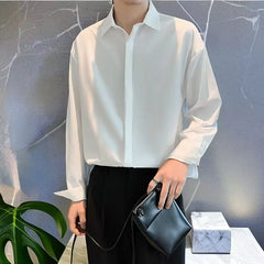 2024 High-end All-match Thin Ice Silk Shirts for Men Long Sleeve Hidden Buttons Loose Business Casual Luxury Drape White Shirt voguable