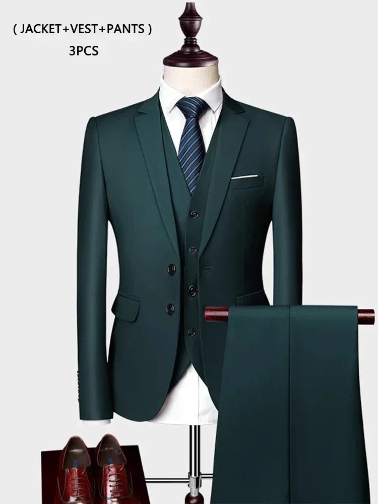 Voguable ( Jacket +Vest+ Pants ) Luxury Men's High-end Brand Solid Color Business Office Suit 3Pcs & 2Pcs Groom Wedding Party Suit Tuxedo voguable