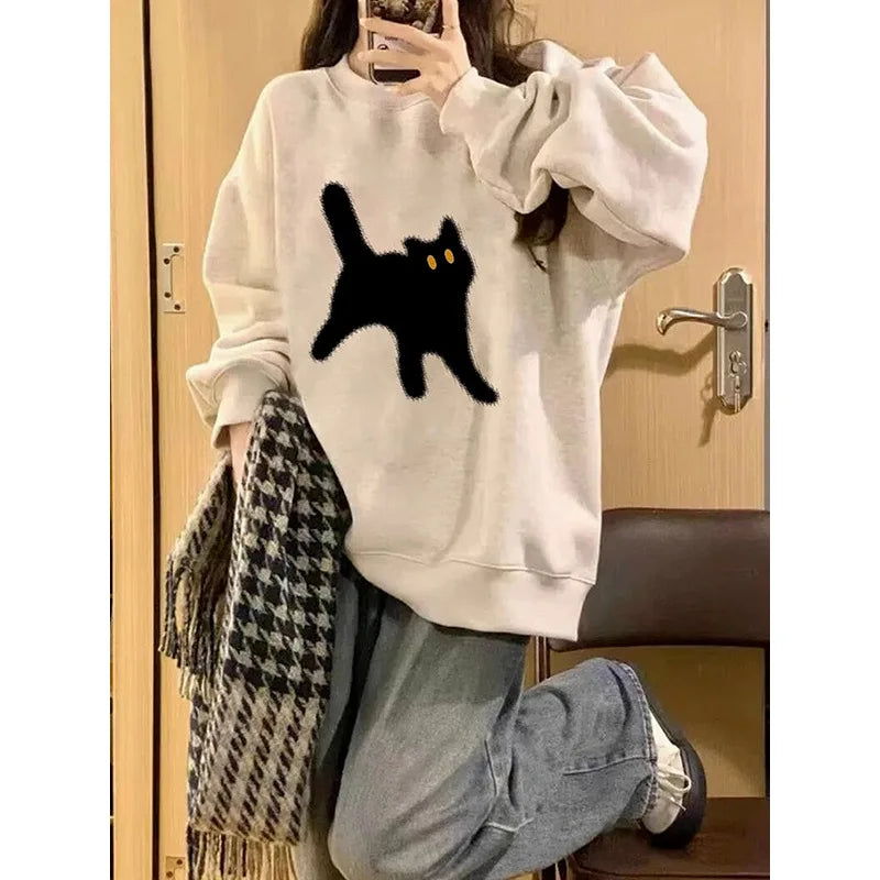 American Retro Oversize Round Neck Hoodie Women 2024 Y2k Harajuku Leisure New Spring And Autumn Gray Velvet Lazy Win voguable