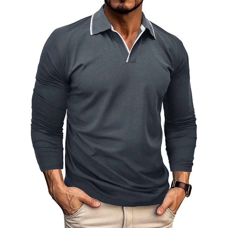 Spring Autumn New Fashion Turn-down Colla Long Sleeve Solid Polo Shirts Men's Clothing Casual Loose Button Korean Simplicity Top voguable