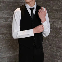 Spring and Autumn Thin British Slim Professional Suit Vests for Men Black Business Casual V-neck Sleeveless Button Men's Vest voguable