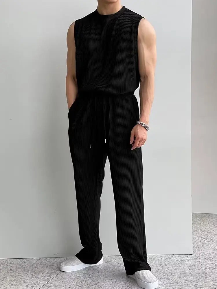 Men Clothing Summer Solid Color Vest Suits for Men Quick Drying Breathable Thin Ice Silk Top Sleeveless Fitness Tracksuit Men voguable