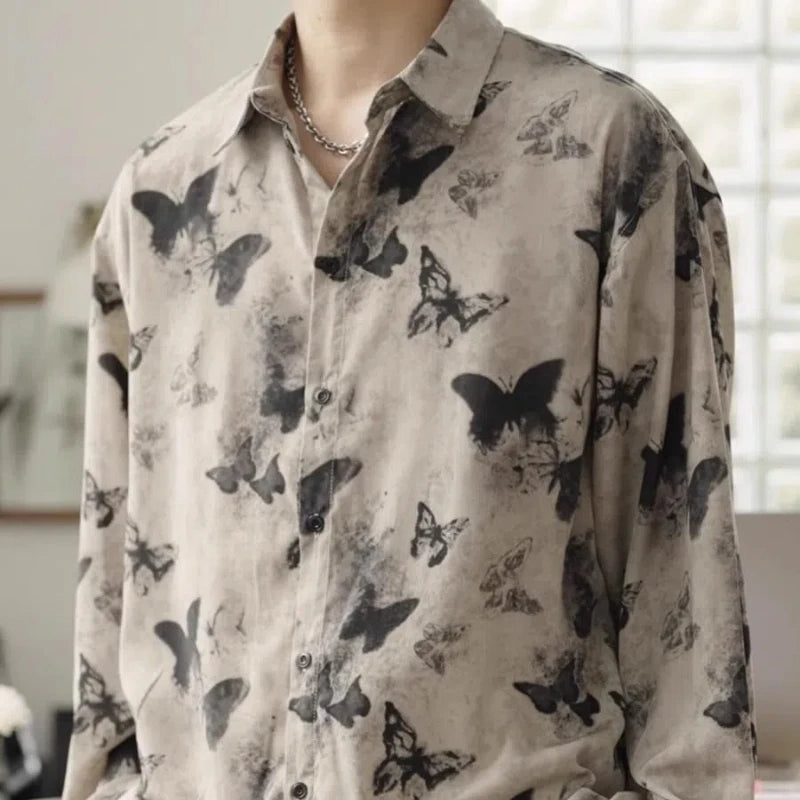 Spring Autumn New Fashion Turn-down Collar Long Sleeve Printing Blouse Tie Dye Men's Clothing Loose All-match Youth Button Shirt voguable