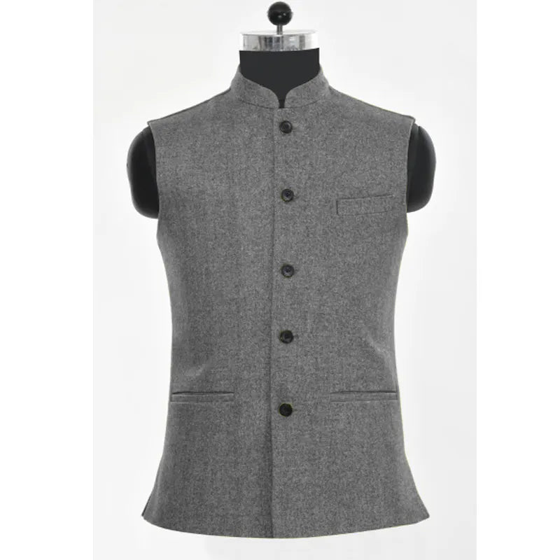 Men's Vest Brown Herringbone Wool Tweed Stand Collar Single Breasted Vintage Steampunk Waistcoat for Men Casual Wedding Vest voguable