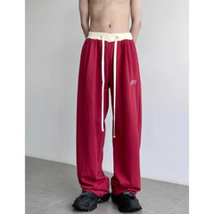 Autumn Winter New Fashion Elastic Waist Drawstring Pockets Solid American Style Men's Clothing Wide Leg Trousers All-match Pants voguable