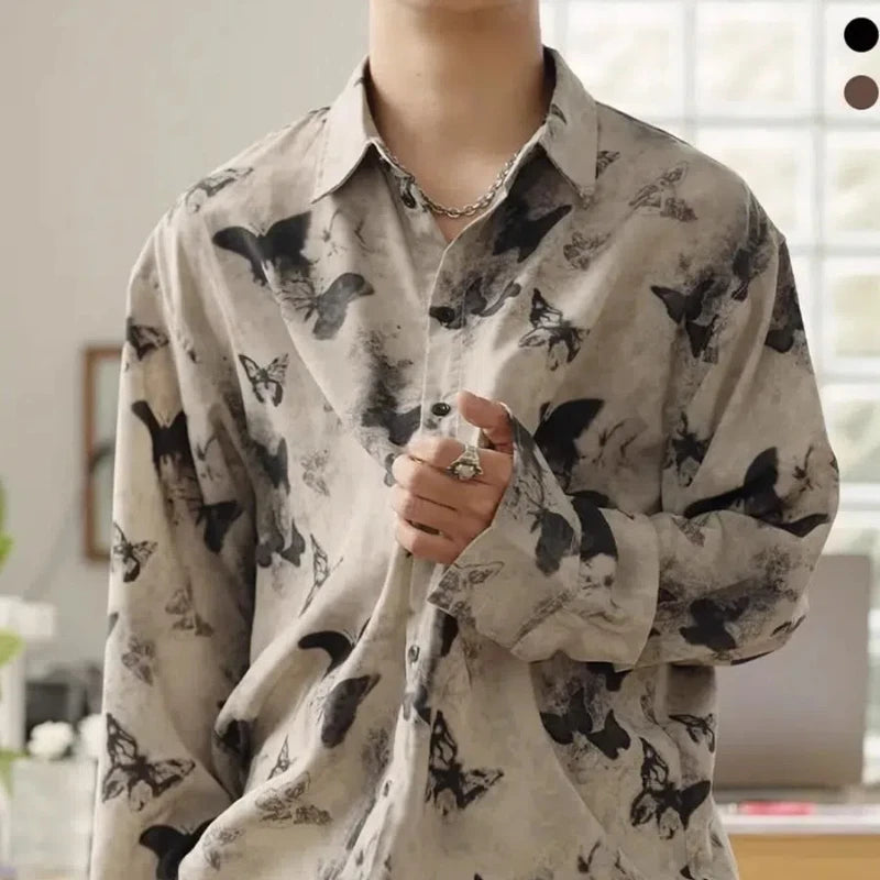 Spring Autumn New Fashion Turn-down Collar Long Sleeve Printing Blouse Tie Dye Men's Clothing Loose All-match Youth Button Shirt voguable