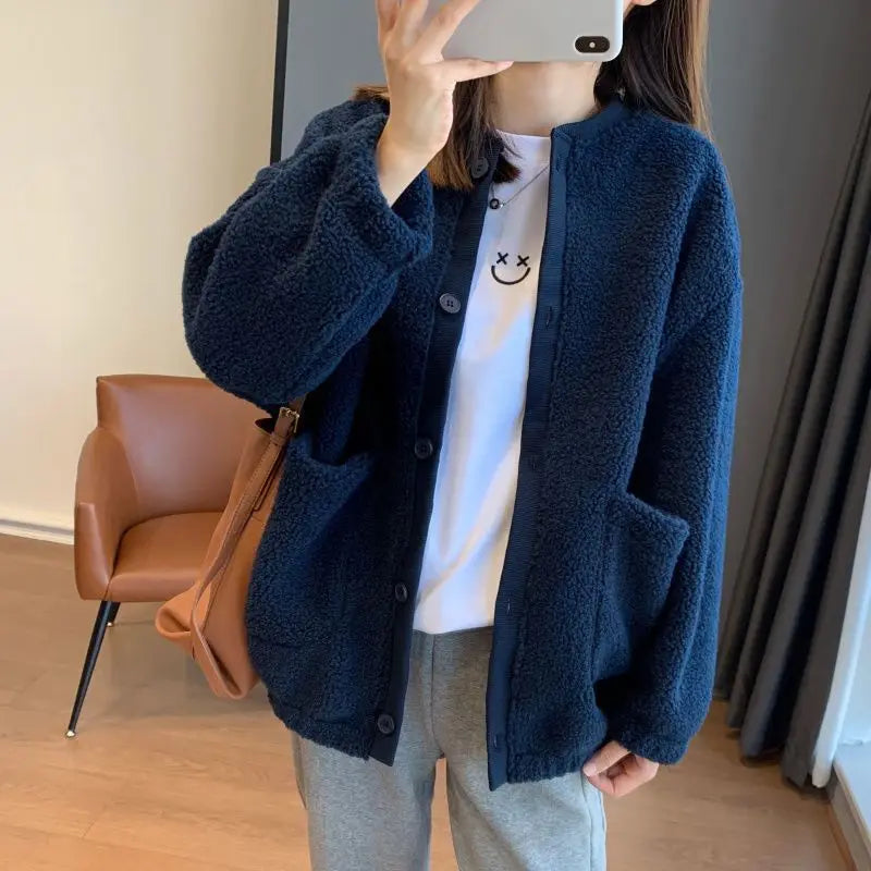 Lamb Wool Coat Female Autumn Winter 2024 Explosive High-Grade Feeling Super Good-Looking Polar Fleece Thickened Baseball Jacket voguable