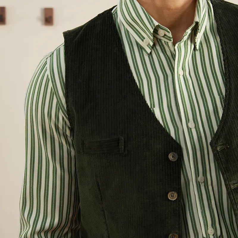 Men's Vest Army Green Corduroy Tweed V Neck Retro Tooling Waistcoat Male Gentleman Business Waistcoat Steampunk Clothing Vest voguable