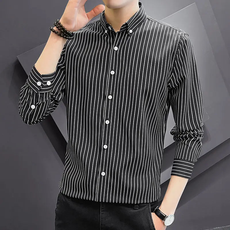 Spring Autumn New Fashion Turn-down Collar Long Sleeve Striped Blouse Men's Clothing Casual Korean All-match Youth Loose Shirts voguable