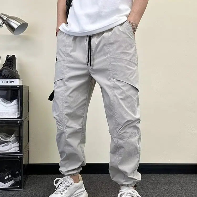 Spring Autumn New Fashion Elastic Waist Drawstring Pockets Men's Clothing Loose Korean Trend Bound Feet Simplicity Casual Pants voguable