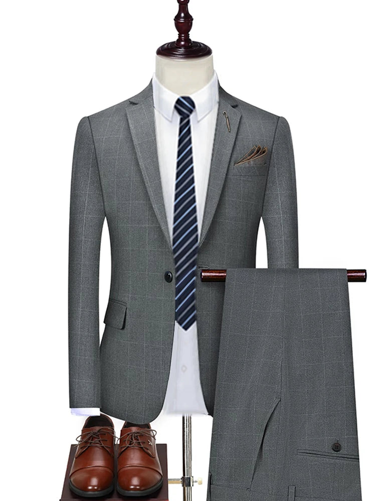 Voguable Jacket Vest Pants New Fashion Boutique Plaid Casual Office Business Men Suit Groom Wedding Dress Tuxedo 3 Pcs Blazers Set voguable