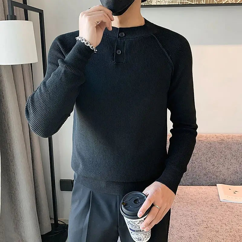 Autumn Winter New Fashion Round Neck Long Sleeve Solid Pullovers Men's Clothing Korean Knitting Simplicity Loose All-match Tops voguable