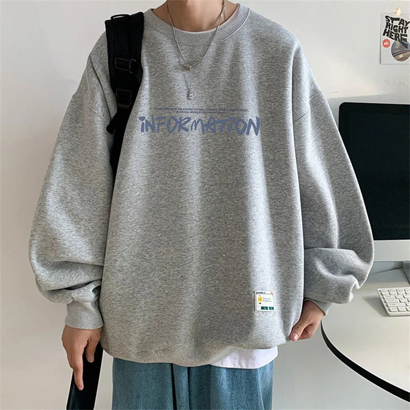 Voguable  Spring Autumn Fashion Fleece Letter Print Sweatshirt Man Harajuku Oversized Male Clothes Pullovers Tops Long Sleeve Streetwear voguable