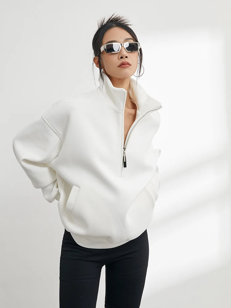 Casual Sweatshirts Half Zip Women Pullover 2024 New Overzised Hoodie Solid Color Stand Collar Long Sleeve Tops voguable