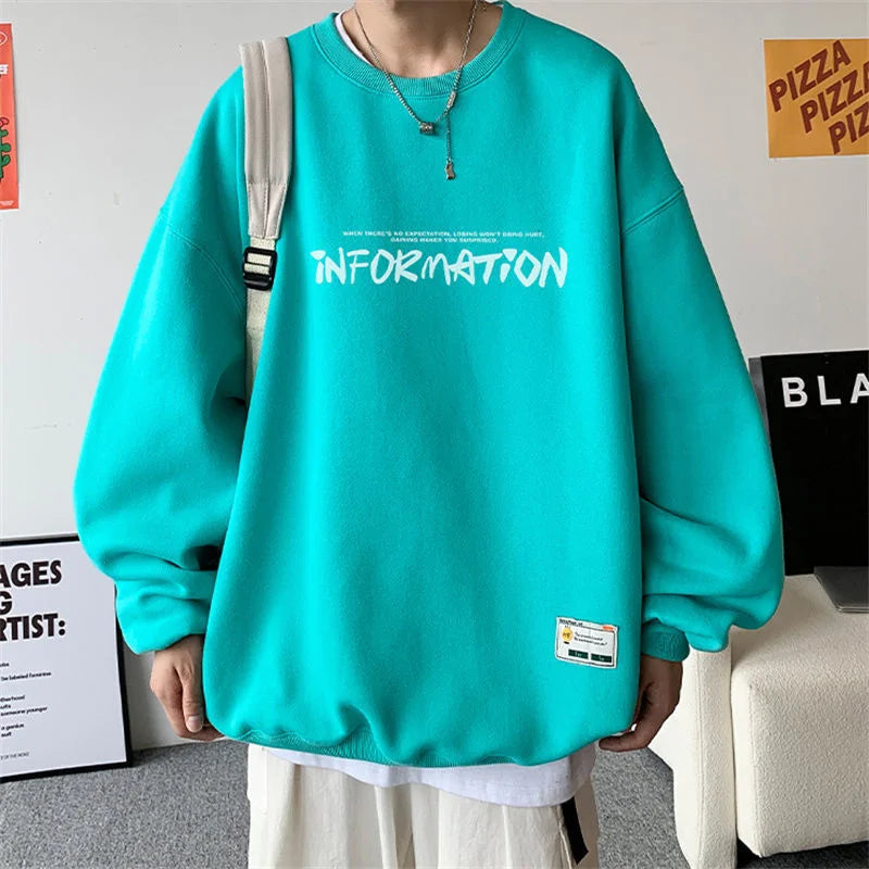 Voguable  Spring Autumn Fashion Fleece Letter Print Sweatshirt Man Harajuku Oversized Male Clothes Pullovers Tops Long Sleeve Streetwear voguable