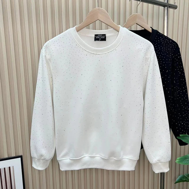 Autumn Winter Y2K Fashion Harajuku Sweatshirt Men All Match Tops Loose Casual Outerwear Sequin Long Sleeve Pure Cotton Pullover voguable