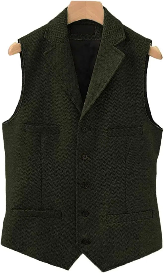 Tweed Herringbone Mens Suit Vest Slim Fit Notch Lapel With 4 Pockets Groomsmen Wedding Waistcoat For Wedding voguable