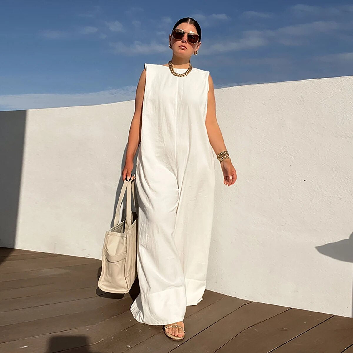 Solid Color Sleeveless Wide Leg Fitness Summer Fashion Female Loose White Black Casual Cool Jumpsuits for Women voguable