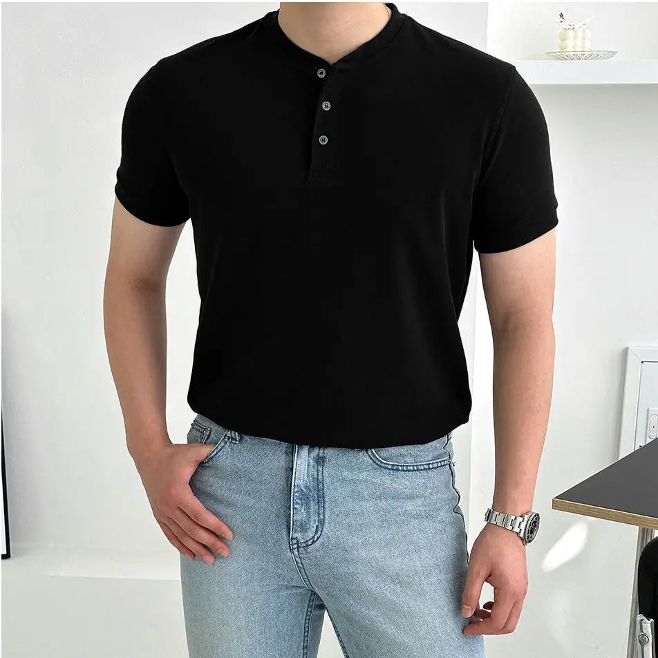 Solid Color Sports Short Sleeve T Shirts Men O-Neck Henry Shirt Casual Slim Breathable Simple Running Fitness T-shirts for Men voguable