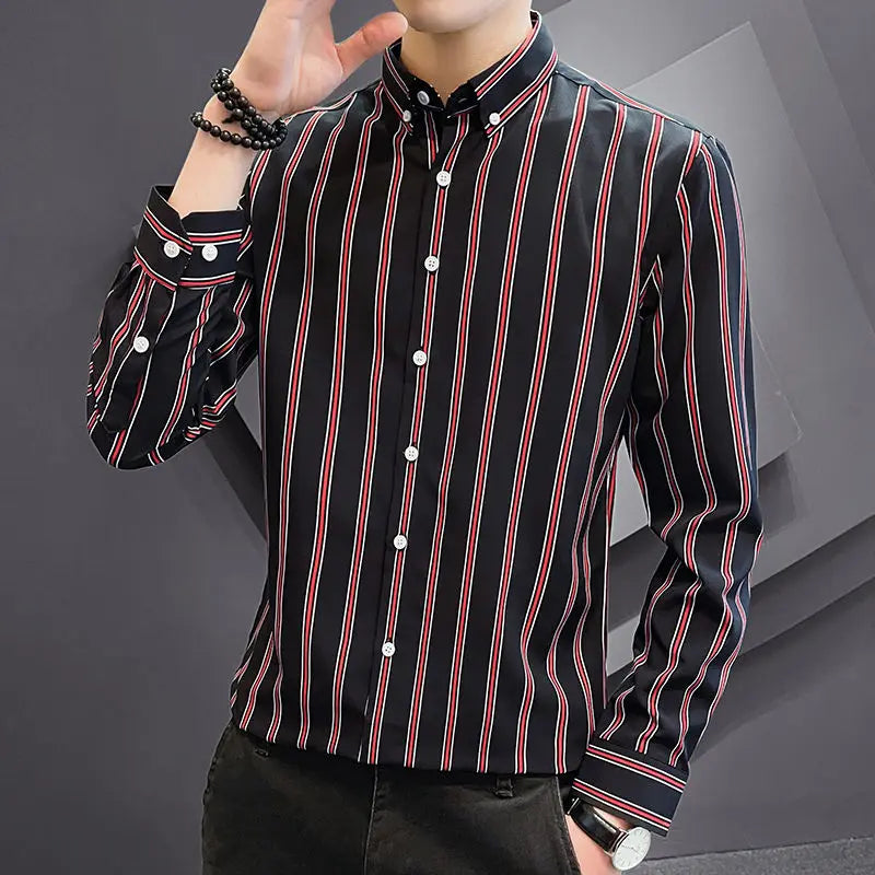 Spring Autumn New Fashion Turn-down Collar Long Sleeve Striped Blouse Men's Clothing Casual Korean All-match Youth Loose Shirts voguable