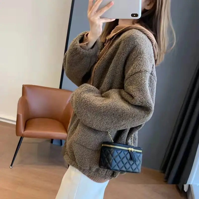 Lamb Wool Coat Female Autumn Winter 2024 Explosive High-Grade Feeling Super Good-Looking Polar Fleece Thickened Baseball Jacket voguable