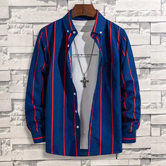 Spring Autumn New Fashion Striped POLO Collar Button Shirts Men's Clothing Long Sleeve Cardigan Korean Loose Trend Chic Blouses voguable