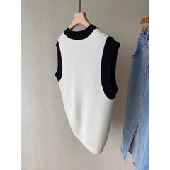 High Quality Acrylic Black and White Patchwork Knitted Sweater Vests for Men and Women Autumn New V-neck Sleeveless Men's Vest voguable