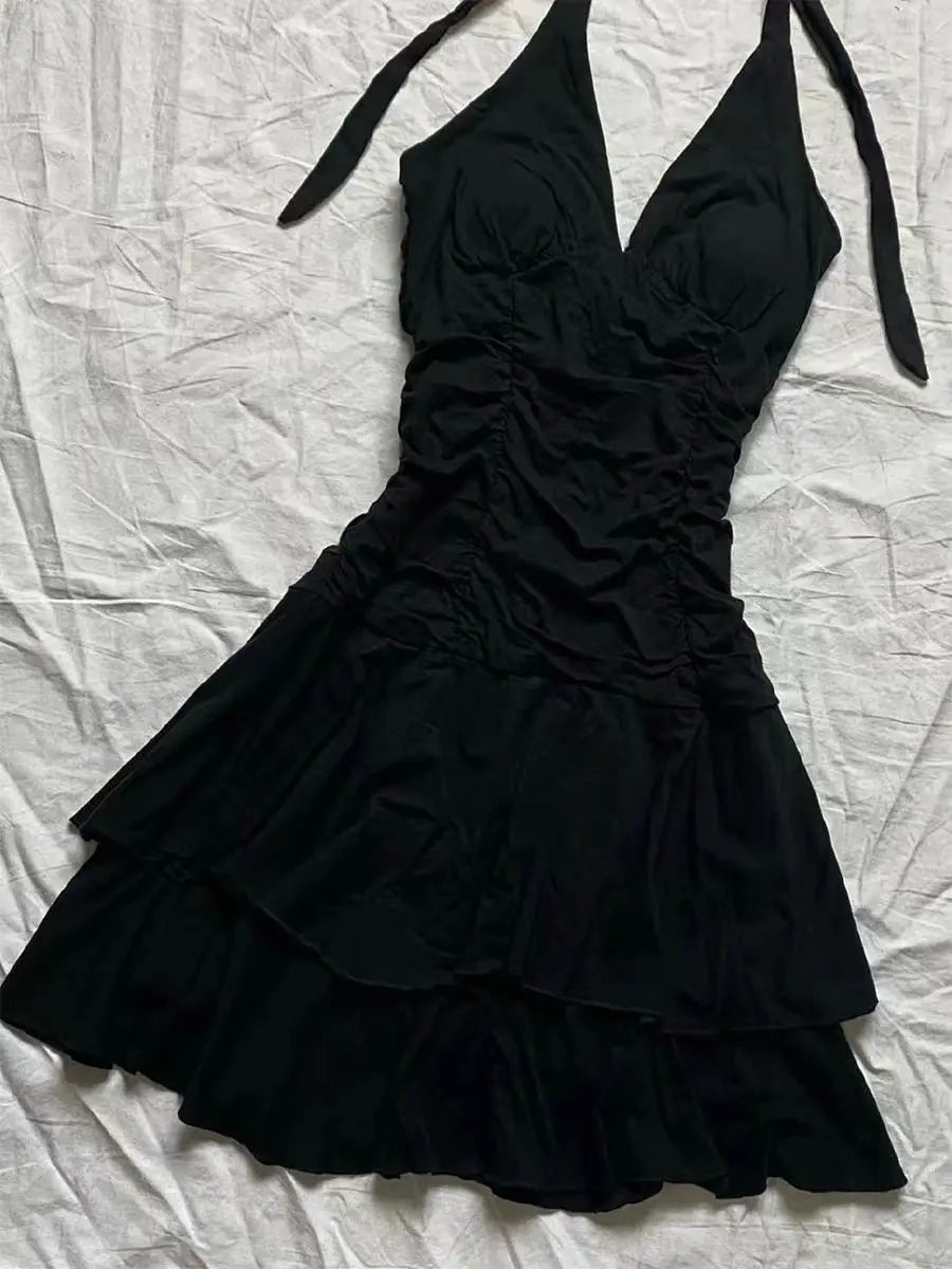 Punk Sexy Dresses Women Clothes Summer Vintage 90s Korea Dress Sweet Girl High Waist Slim Gothic Harajuku Y2k Short Halter Dress voguable