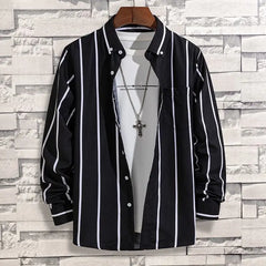 Spring Autumn New Fashion Striped POLO Collar Button Shirts Men's Clothing Long Sleeve Cardigan Korean Loose Trend Chic Blouses voguable