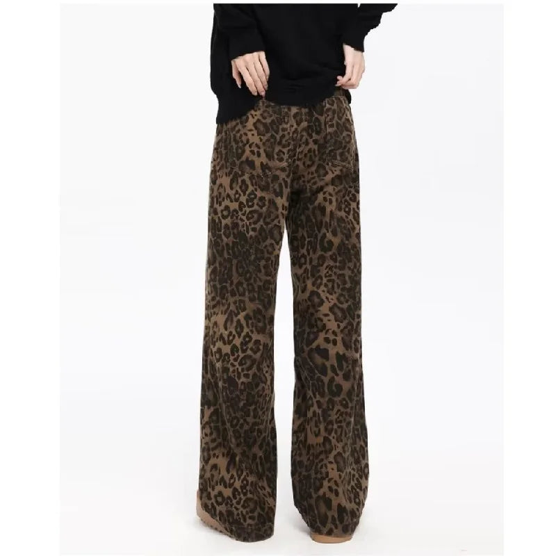 Fashion Trend Youth Straight Leopard Print Casual Pants For Men Y2k American Retro Design Feel Temperament Commuter Cargo Pants voguable