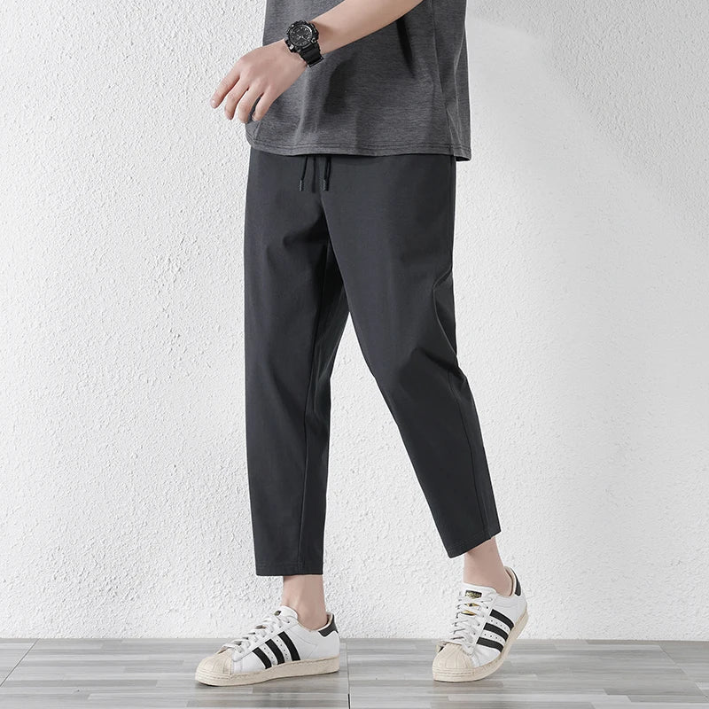 Elegant Fashion Harajuku Slim Fit Ropa Hombre Loose Sport All Match Casual Pants Solid Pockets Thin Style Straight Leg Pants voguable