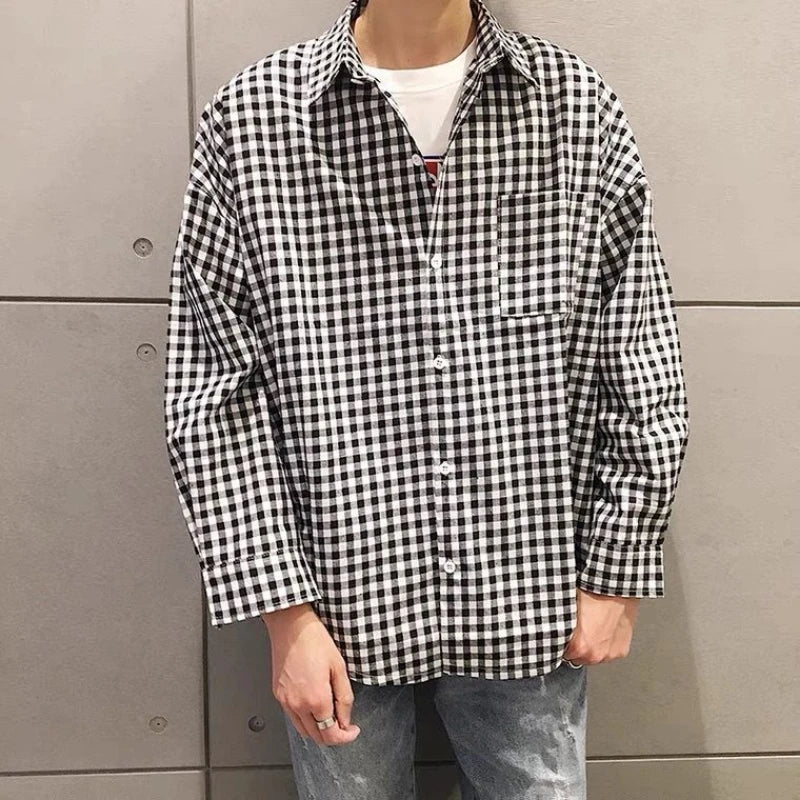 Spring Autumn New Fashion Turn-down Collar Long Sleeve Plaid Blouse Men's Clothing Simplicity Pocket Button All-match Y2K Shirts voguable