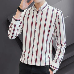 Spring Autumn New Fashion Turn-down Collar Long Sleeve Striped Blouse Men's Clothing Casual Korean All-match Youth Loose Shirts voguable