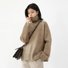 Korean Women's Sweater Loose Turtleneck Sweaters Warm Solid Pullover Knitwear Basic Female Tops Autumn Winter voguable