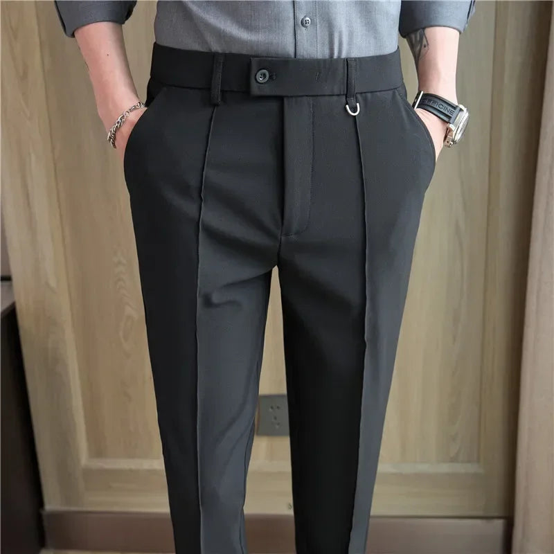 Men Suit Pants Trousers 2024 Spring Elastic Waist Solid Slim Fit Dress Pants Office Business Casual High Quality Men's Clothing voguable