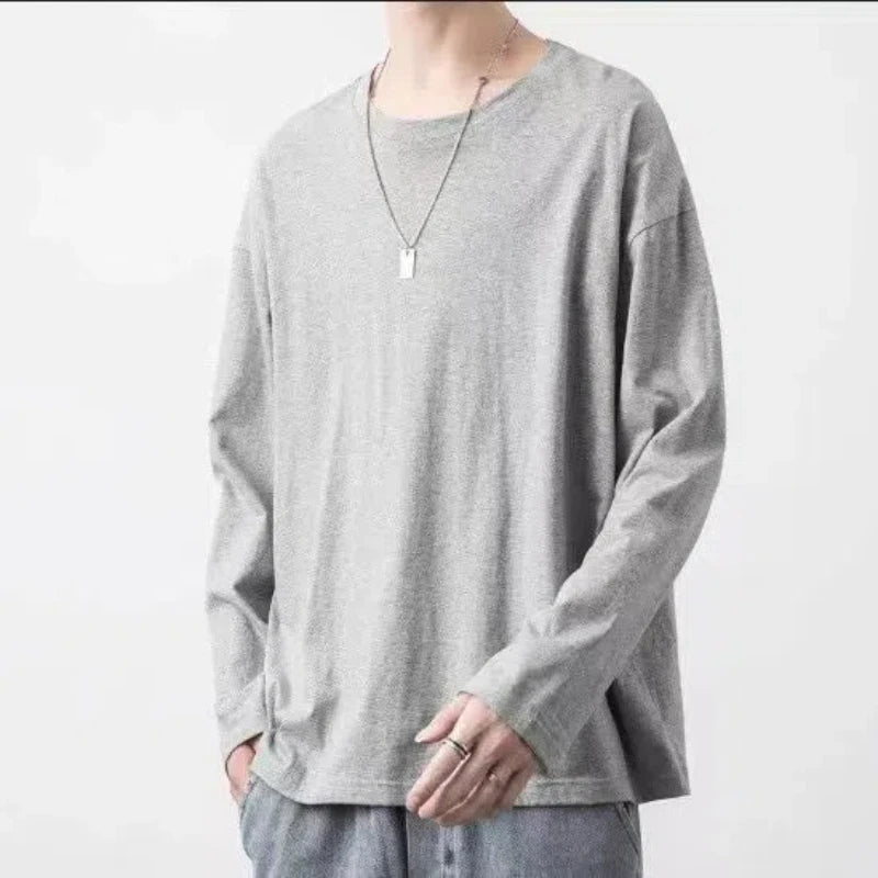 Spring Autumn Fashion Round Neck Long Sleeve Solid Color Tees Men's Clothing Casual Loose Japanese Style Chaopai Thin T-Shirts voguable