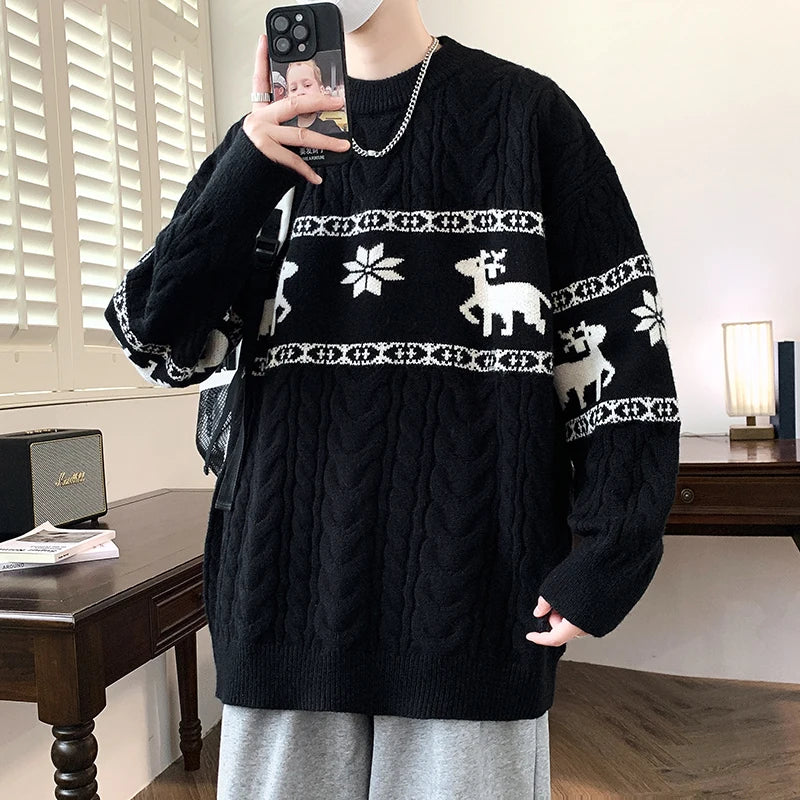 2024 New Fall Winter Fashion Hip Hop Sweater Mens Knit Pullover Top Quality Men Thick Warm With Deer Casual Sweaters Male Jumper voguable