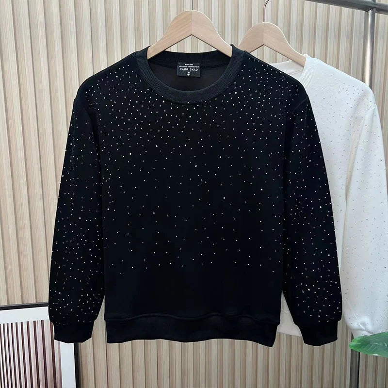 Autumn Winter Y2K Fashion Harajuku Sweatshirt Men All Match Tops Loose Casual Outerwear Sequin Long Sleeve Pure Cotton Pullover voguable