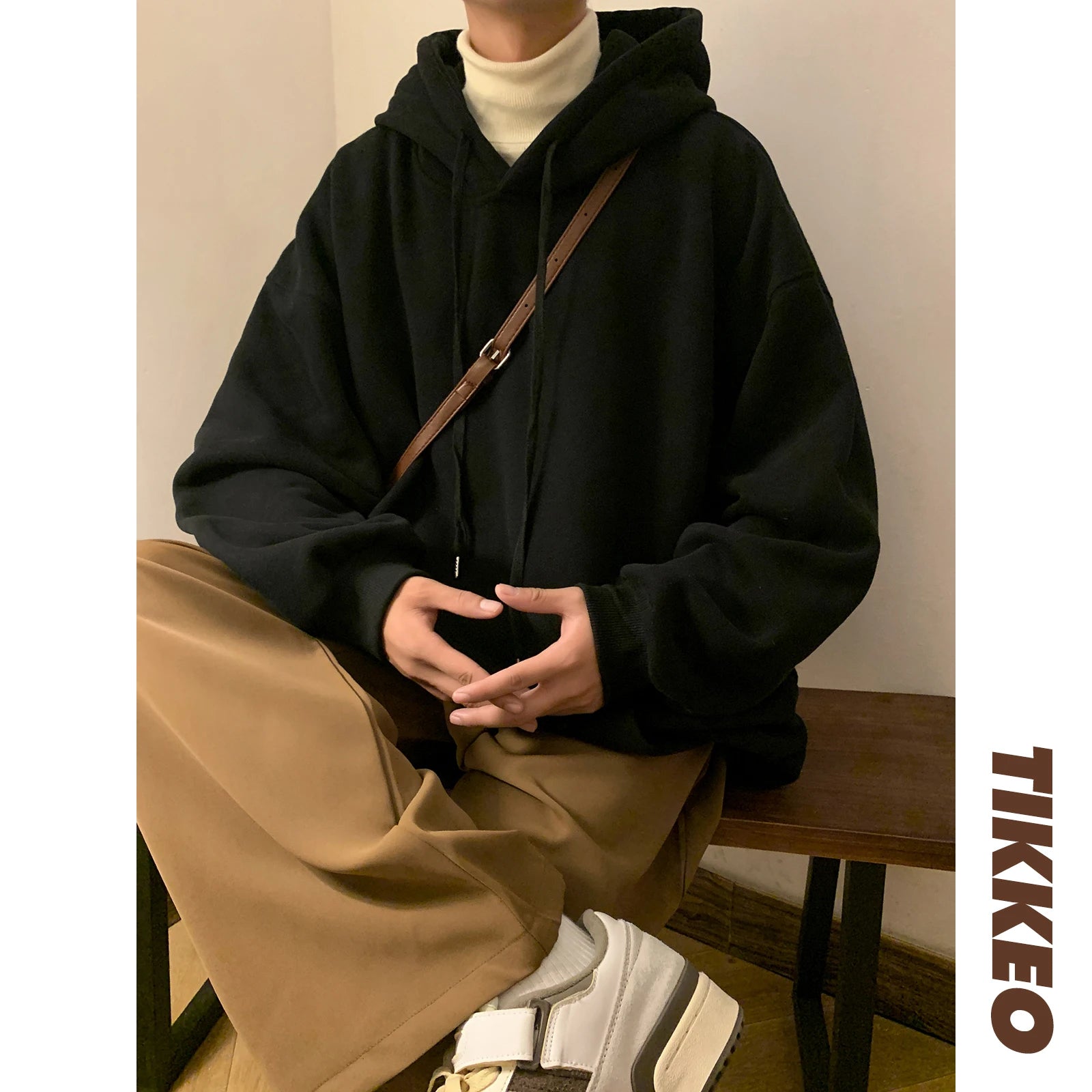 Autumn Y2k Pullover Hooded Men’s Oversize Hoody Sweatshirt Tops Solid Drop Shoulder Harajuku Streetwear Male Clothes voguable