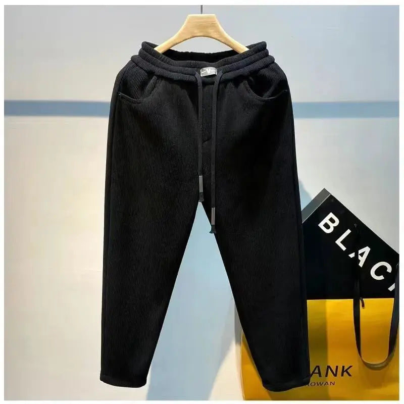 Winter Korean Harajuku Plus Velvet All Match Pants Men Casual Versatile Sweatpants Solid Fashion Trousers Loose New Male Clothes voguable