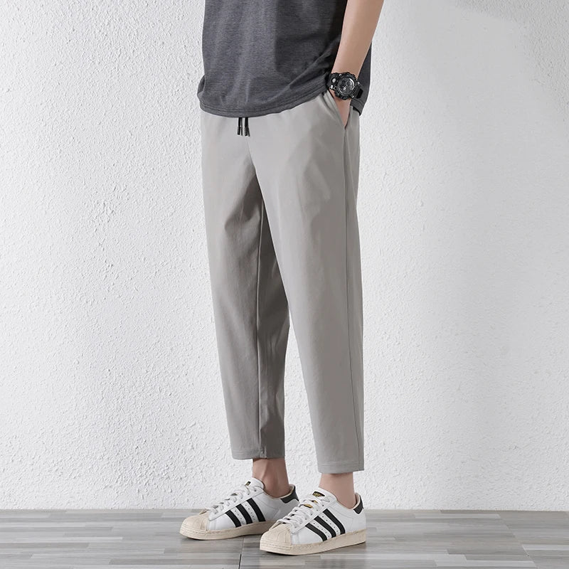 Elegant Fashion Harajuku Slim Fit Ropa Hombre Loose Sport All Match Casual Pants Solid Pockets Thin Style Straight Leg Pants voguable