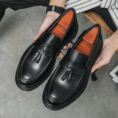 Loafers Men Platform Thick-soled Tassel Formal Business Shoes Slip-on Comfortable Men's Leather Shoes Casual Shoes Oxford Shoes voguable