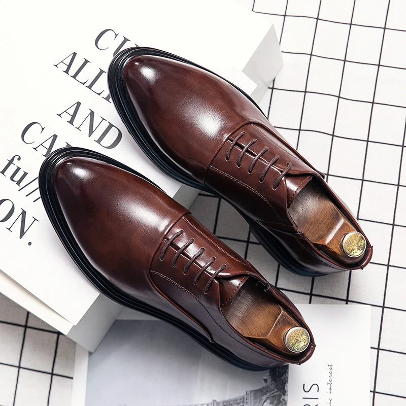 Business Formal Leather Shoes Men 2024 Autumn Men Shoes Low-top Solid Wedding Shoes Color Fashion Oxford Pointed Office Shoes voguable