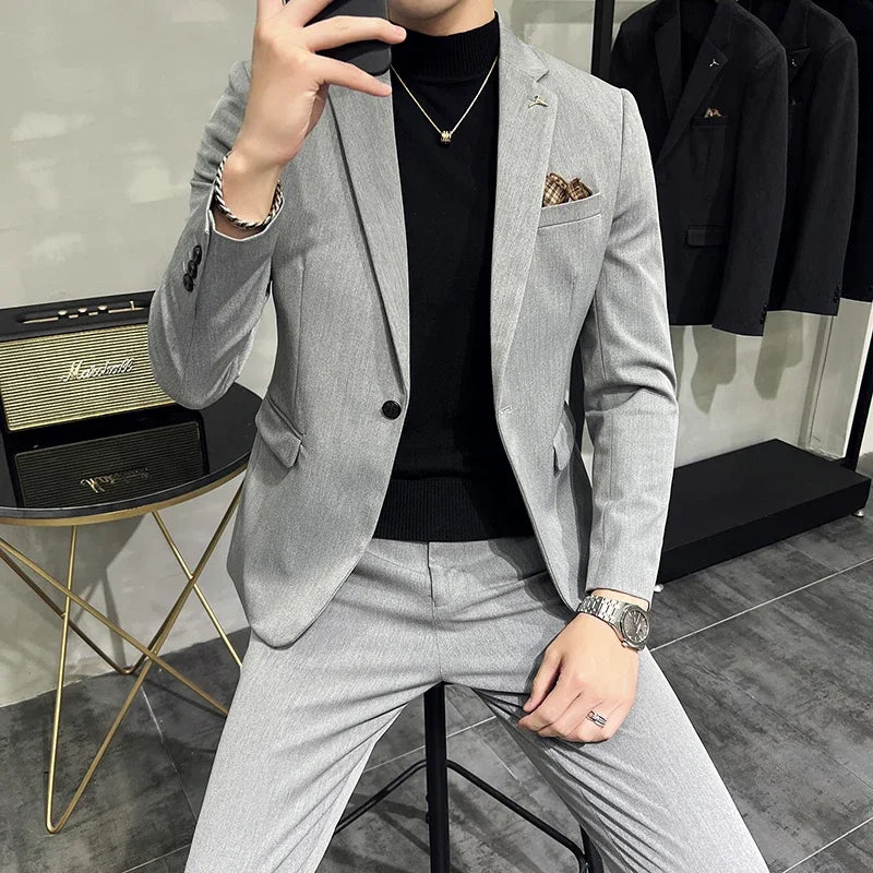 Voguable Men's Suit Jacket Vest Pants Fashion Boutique Plaid Casual Business Male Groom Wedding Tuxedo Dress 3 Pieces Set Blazers Coat voguable