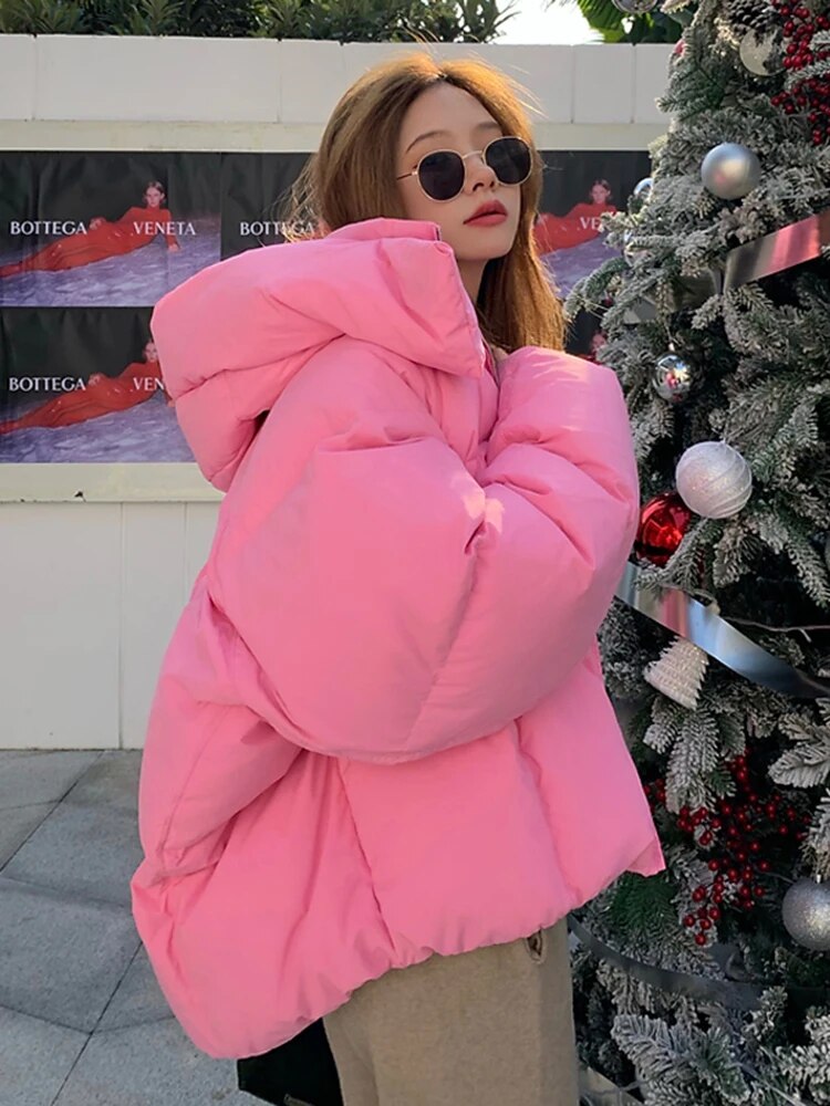 Winter Jackets for Women Coat Hooded Cropped Jackets Fashion Down Cotton Outerwear Warm Thick Loose Yellow Pink Puffer Jacket voguable